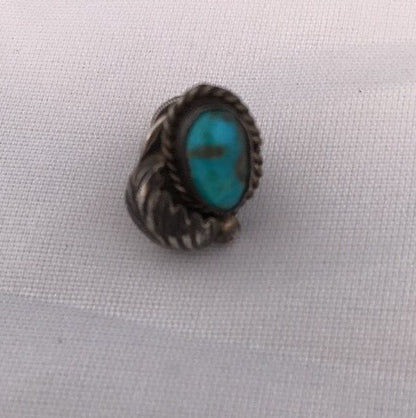 Native Turquoise Feather Tie Tag Sterling Silver Old Pawn Pin Ithaca 08013