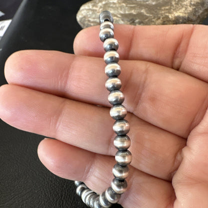 Stretch Navajo 5mm Beads 7” Sterling Silver Bracelet 90502