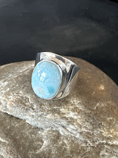 Womens Blue Larimar Navajo Sterling Silver Ring Size 9 17673