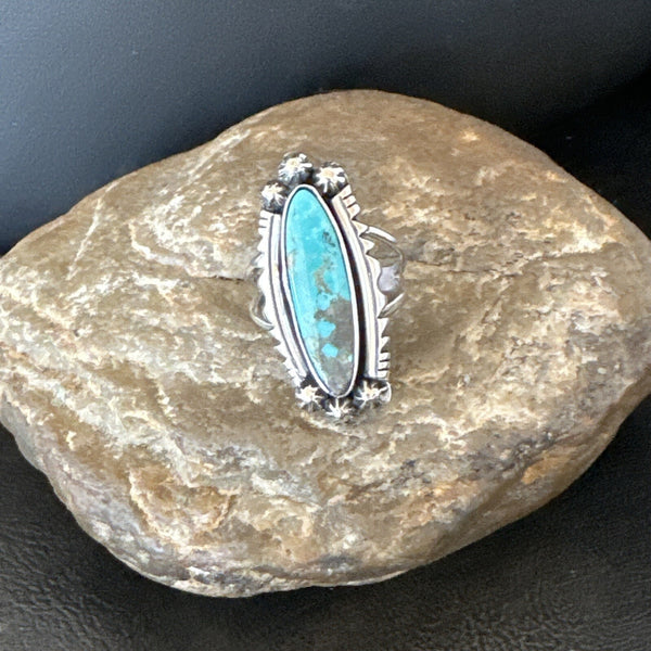 Blue Kingman Turquoise Navajo Ring Size 7 | Sterling Silver | Authentic Native American Handmade | 18630
