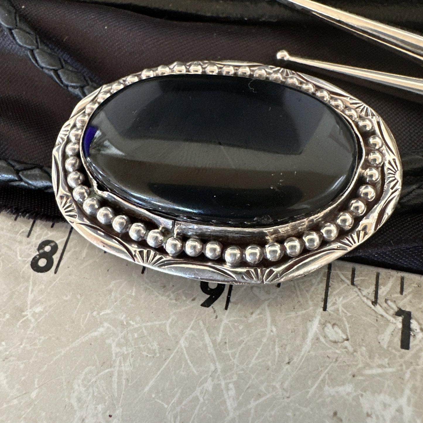 Mens Black Onyx Navajo Sterling Silver Bolo Tie 19053