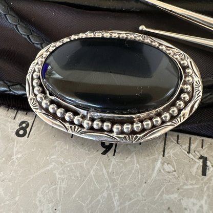 Mens Black Onyx Navajo Sterling Silver Bolo Tie 19053