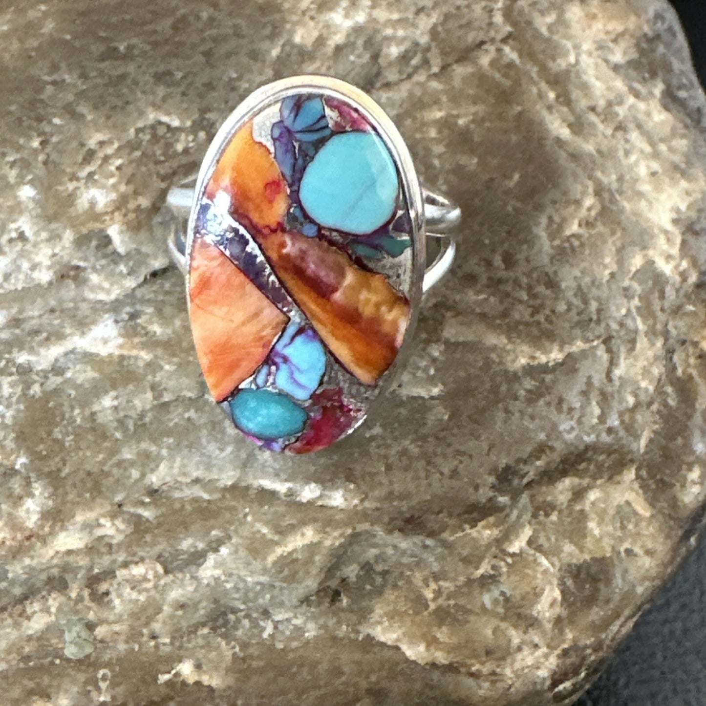Turquoise Spiny Oyster Navajo Sterling Silver Ring Size 8 18213