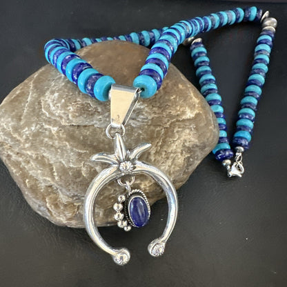 Mens Blue Lapis Turquoise Naja Pendant Navajo Sterling Silver Necklace 21" 17689