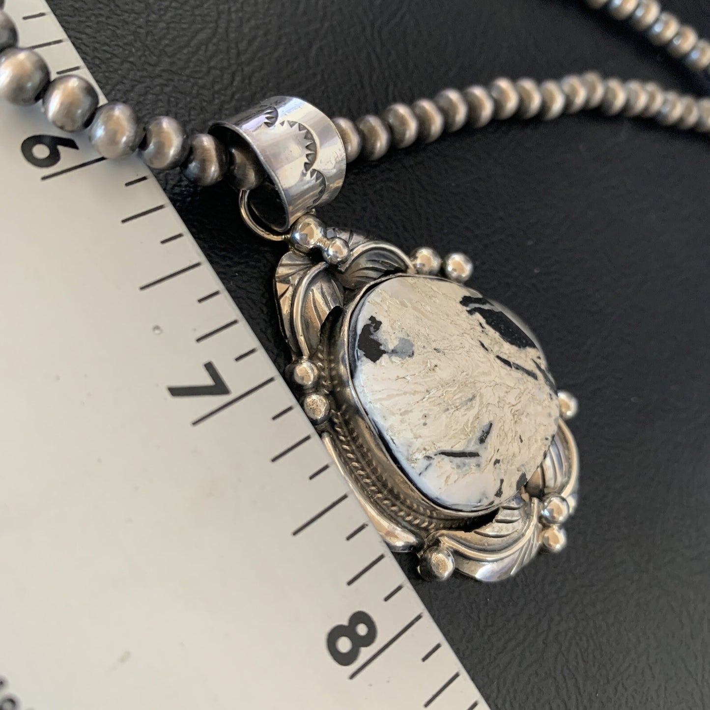 Men White Buffalo Turquoise Pendant Sterling Silver Beads Necklace 12670N