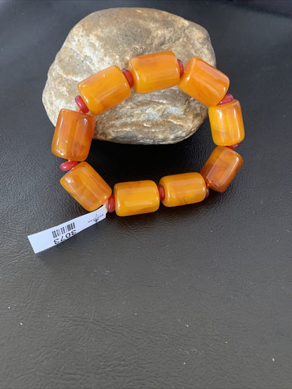 Native One-of-a-kind Stretch Gold Amber Stone Bracelet Garnet Set 03073