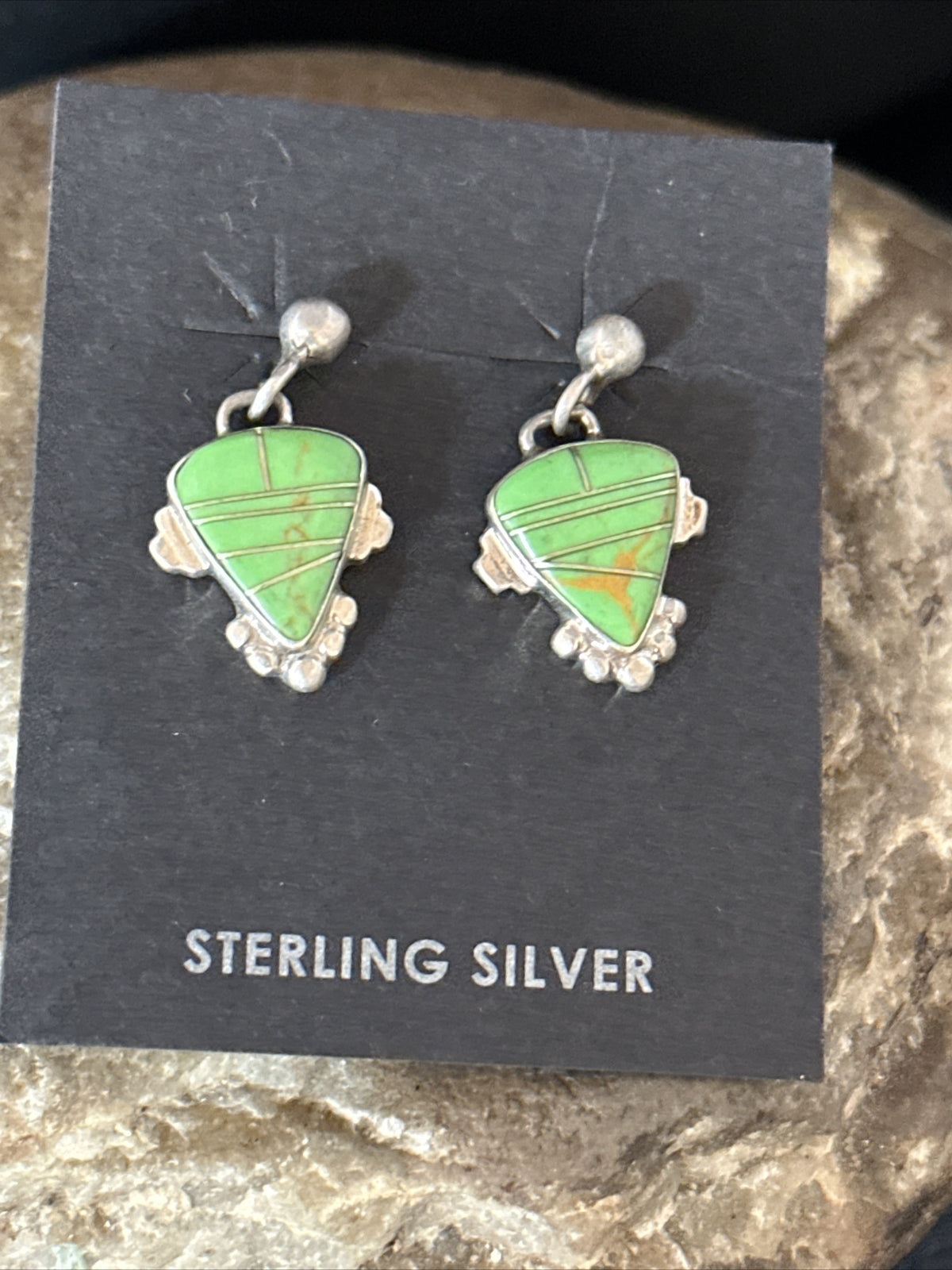Green Gaspeite Navajo Sterling Silver Inlay 1" Earrings 14779