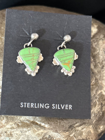 Green Gaspeite Navajo Sterling Silver Inlay 1" Earrings 14779