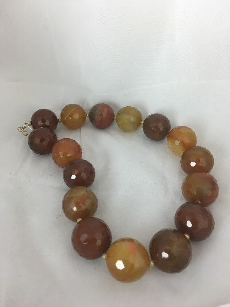 Huge Bold Faceted 24 mm Carnelian Gold Filled Beads Necklace 03693