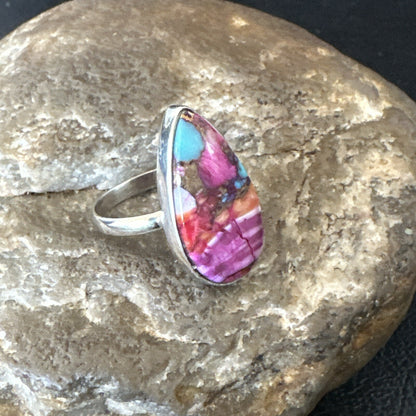 Blue Turquoise Spiny Oyster Southwestern Sterling Silver Ring Size 7 18425