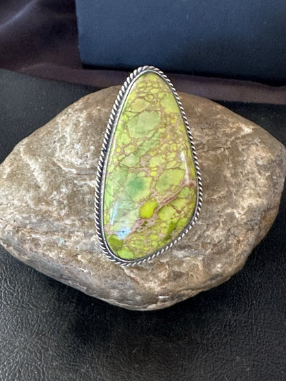 Native Green Mohave Turquoise Navajo Sterling Silver Ring Size 9.5 19776