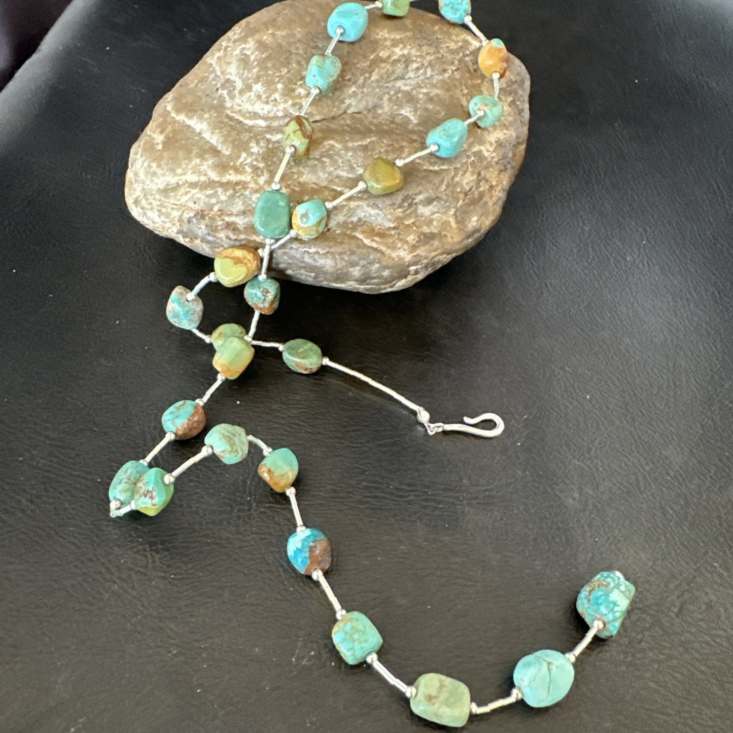 Green Turquoise Liquid Heishi Sterling Silver Nugget  20" Necklace 19046
