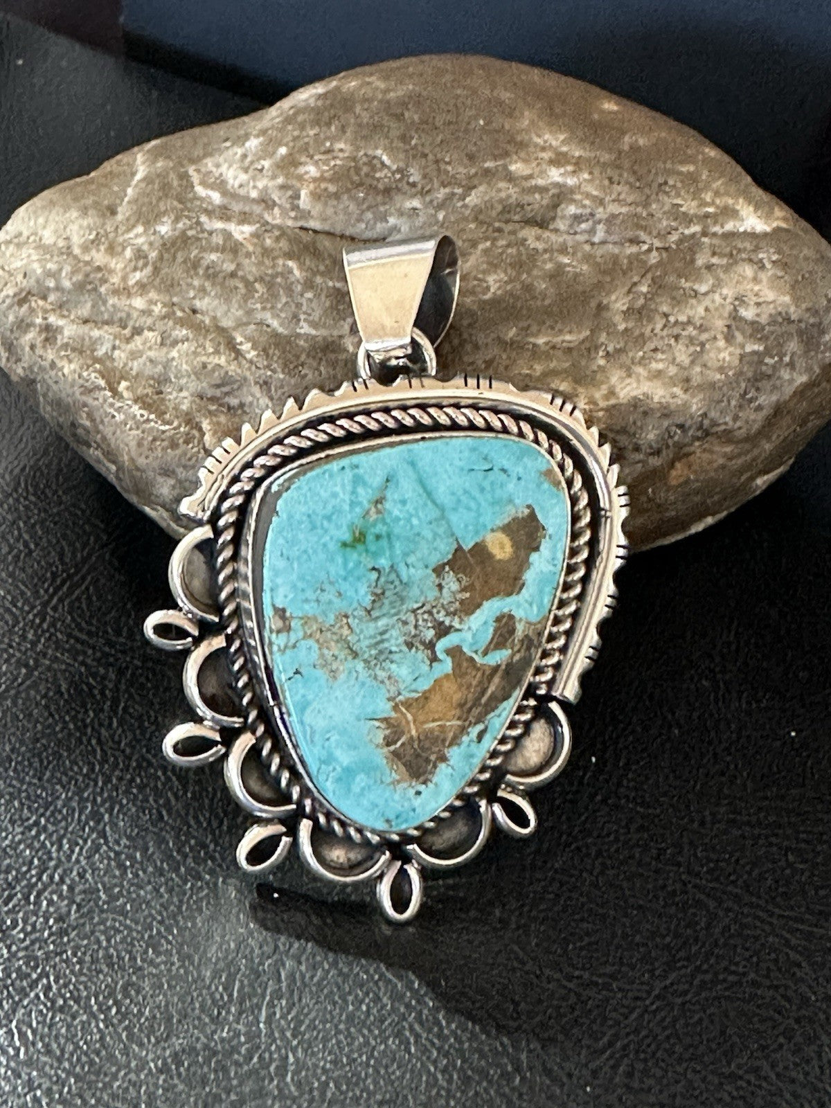 XL Men Women Blue Turquoise Pendant Navajo Sterling Yazzie 19525