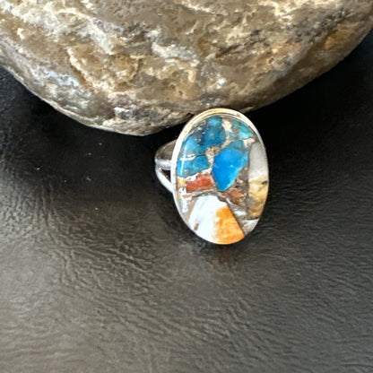 Blue Turquoise Spiny Oyster Southwestern Sterling Silver Ring Size 11 18448