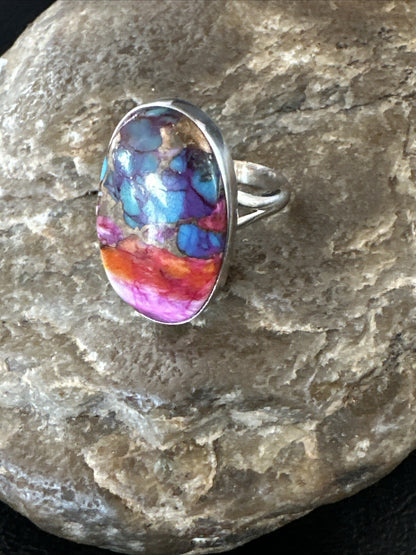Blue Turquoise Purple Spiny Oyster Navajo Sterling Silver Ring Size 6 18204