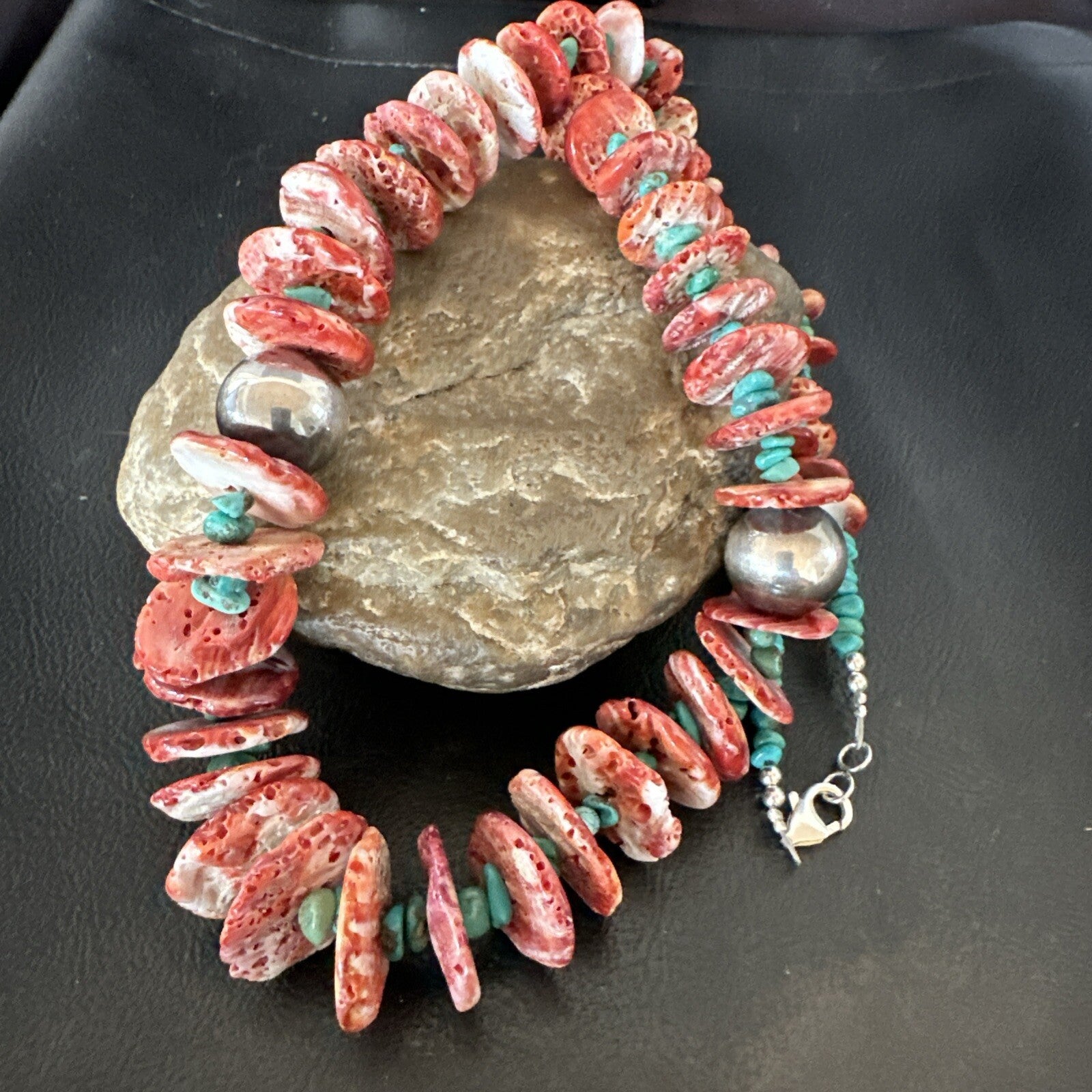 Navajo Purple Spiny Oyster Turquoise Sterling Silver Necklace 25” 18738