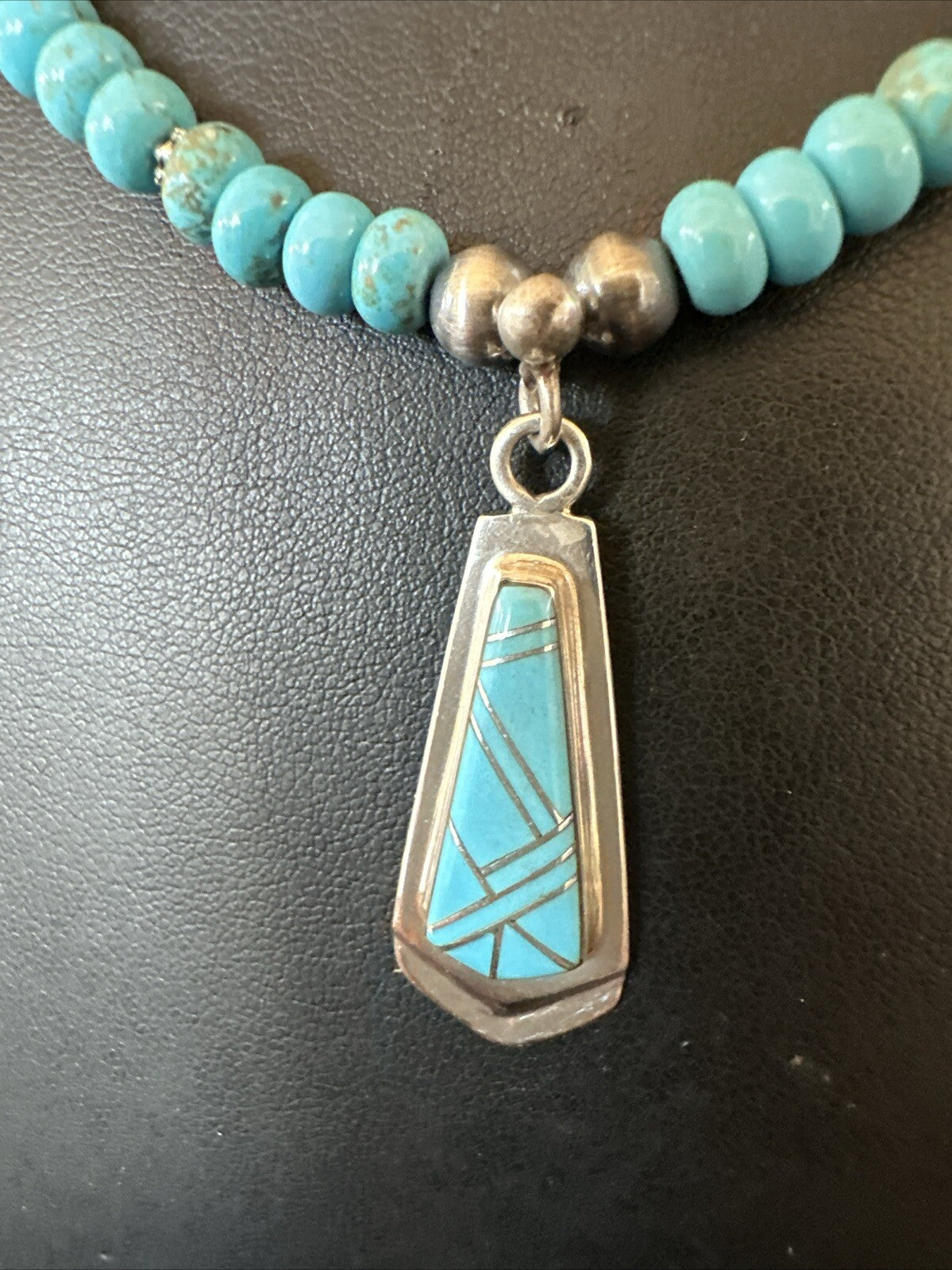 Inlay Blue Kingman Turquoise Pendant Navajo Sterling Silver Necklace 21" 18380