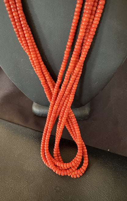 Red Spiny Stabilized 5 Strand Bead Heishi Shell 28” 19396