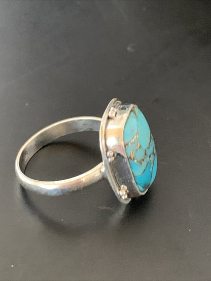 Native Mohave Navajo Sterling Silver Blue Turquoise Ring Size 7 11422