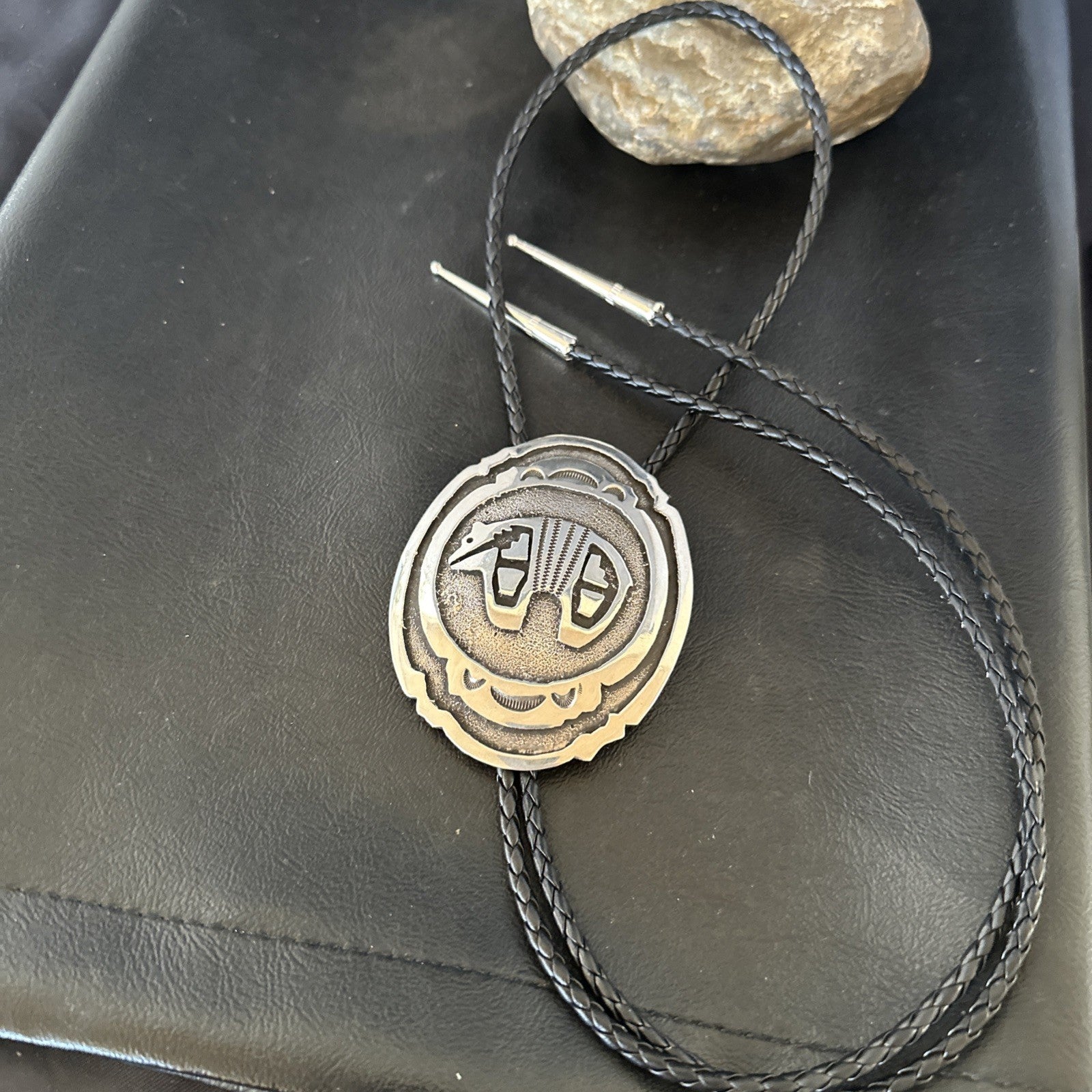 XL Mens Stamped Cutout Bear Navajo Sterling Silver Bolo Tie BK 19120