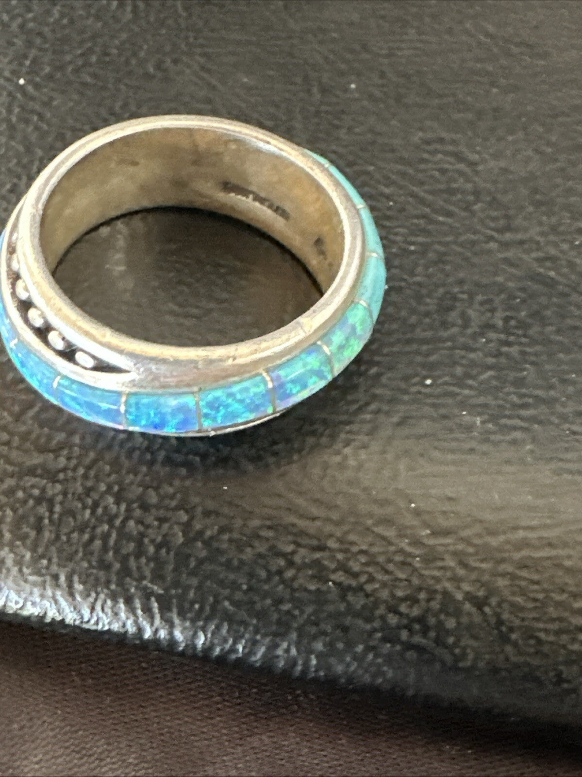 Blue Opal Navajo Sterling Silver Band Inlay Ring Size 8 18806