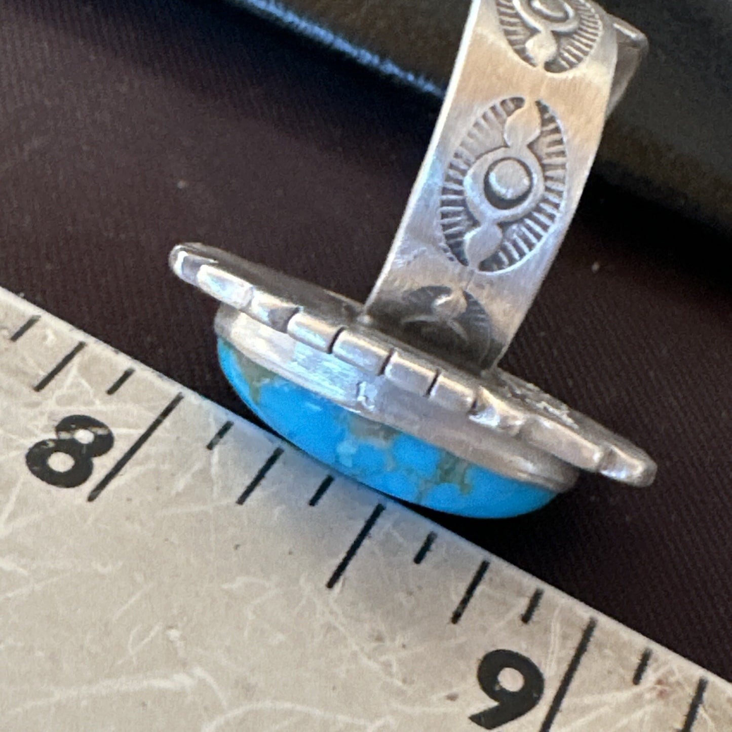 Blue Kingman Turquoise Navajo Sterling Silver Adjustable Ring Size 8 18825