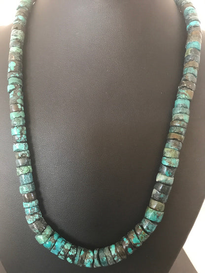Southwestern Turquoise Heishi Sterling Silver Bead Necklace 10mm 20” 8505