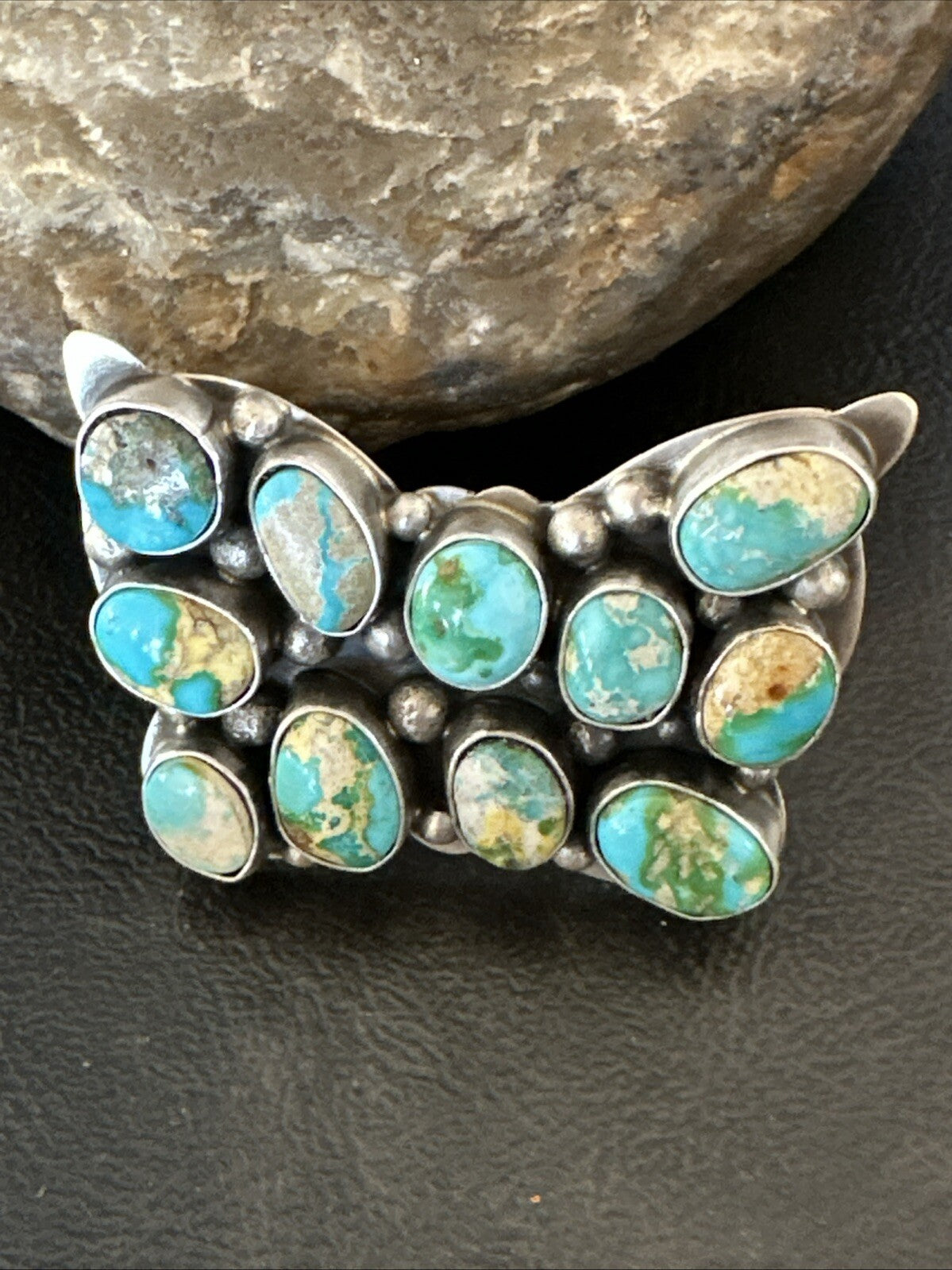 Butterfly Navajo Sterling Silver Cluster Sonoran Blue Turquoise Ring Sz 11 18604