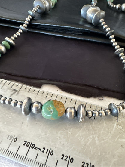 Native Navajo Sterling Silver Beads Green Royston Turquoise 48in Necklace 19116