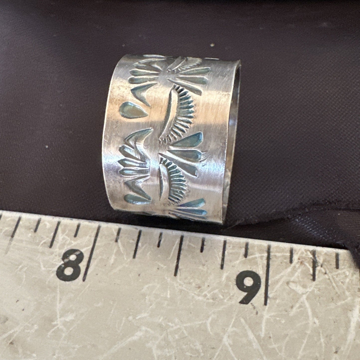 Mens Wedding Wide Band Navajo Stamped Sterling Silver Ring Size 12 19065