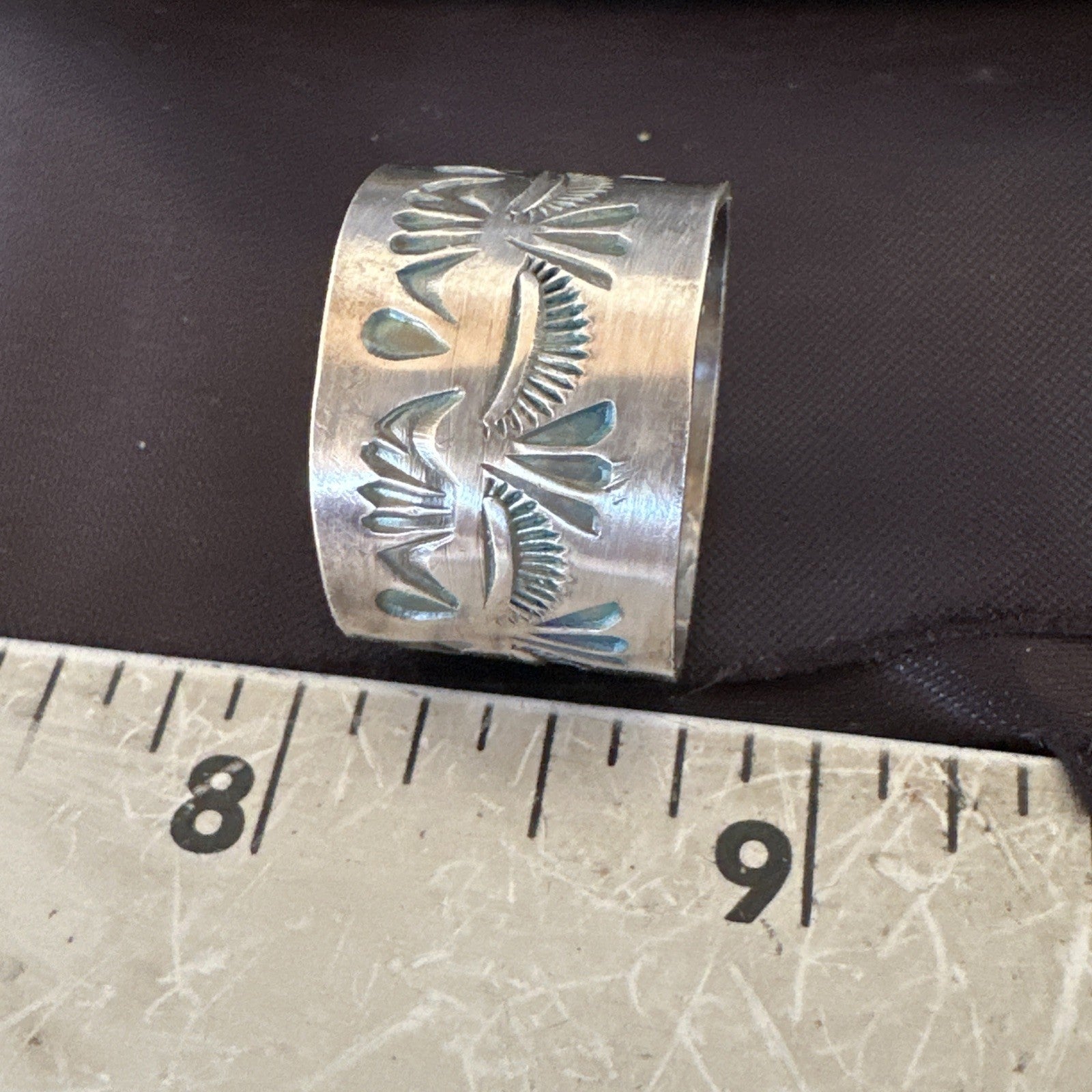 Mens Wedding Wide Band Navajo Stamped Sterling Silver Ring Size 12 19065