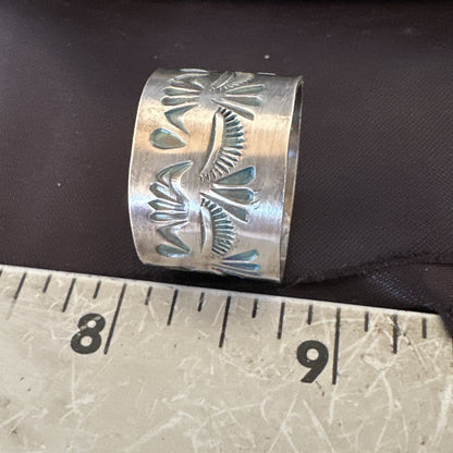 Mens Wedding Wide Band Navajo Stamped Sterling Silver Ring Size 12 19065