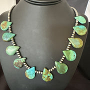 Blue Green Turquoise Teardrop Navajo Pearls Necklace | Sterling Silver | Authentic Native American Handmade | 14390