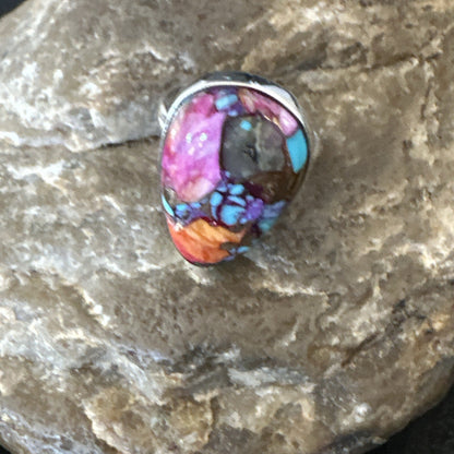 Blue Turquoise Spiny Oyster Southwestern Sterling Silver Ring Size 6 18471