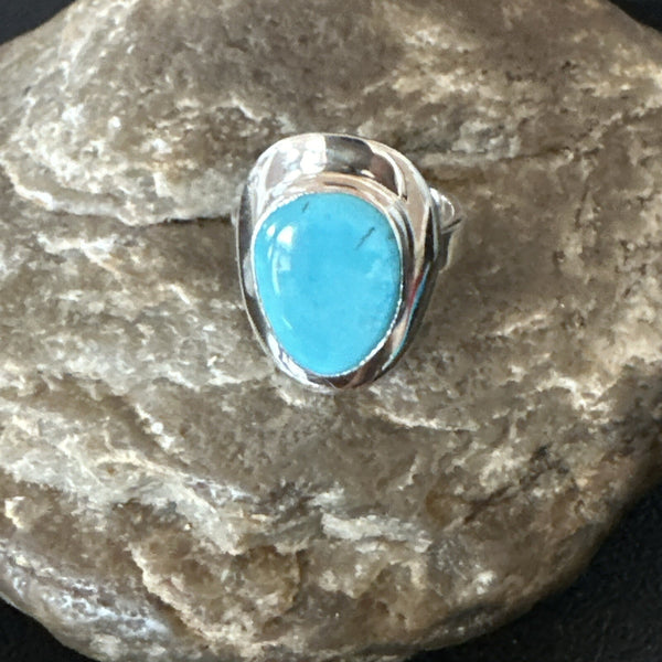 Southwestern Blue Kingman Turquoise Ring Size 7 | Sterling Silver | Authentic Native American Handmade | 18510