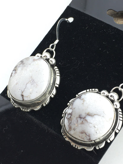 Navajo Sterling Silver Wild Horse Turquoise Earrings 1" 01321