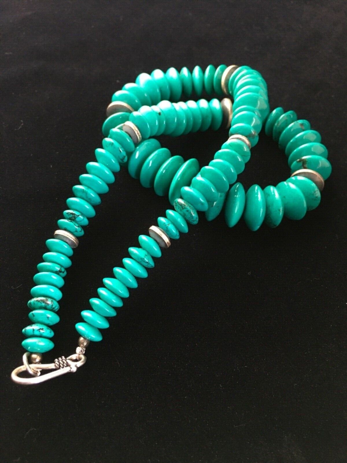 Navajo Teal Blue Turquoise Necklace Sterling Silver 18" Handmade 1730