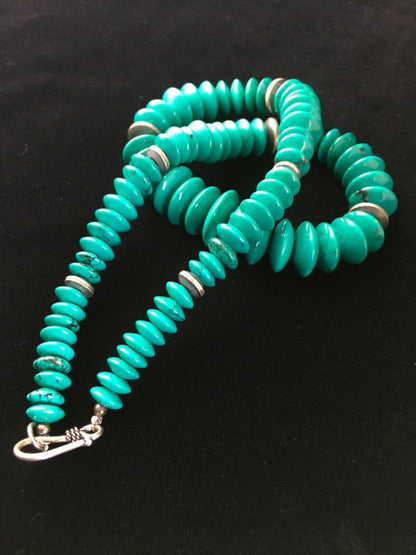Navajo Teal Blue Turquoise Necklace Sterling Silver 18" Handmade 1730