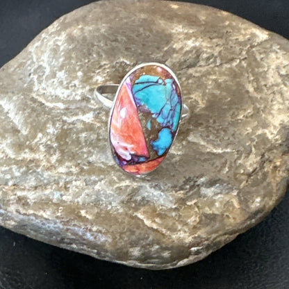 Blue Turquoise Spiny Oyster Southwestern Sterling Silver Ring Size 11 18457