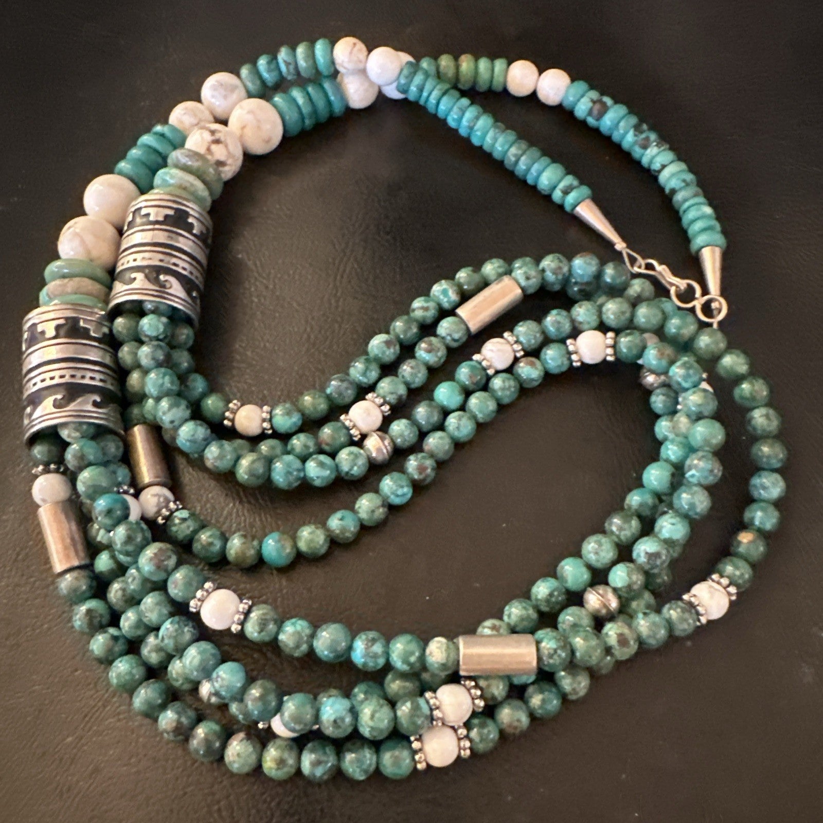 Tommy & Rosita Singer T R Sterling Silver Turquoise 4 Strand Necklace 30” 19758