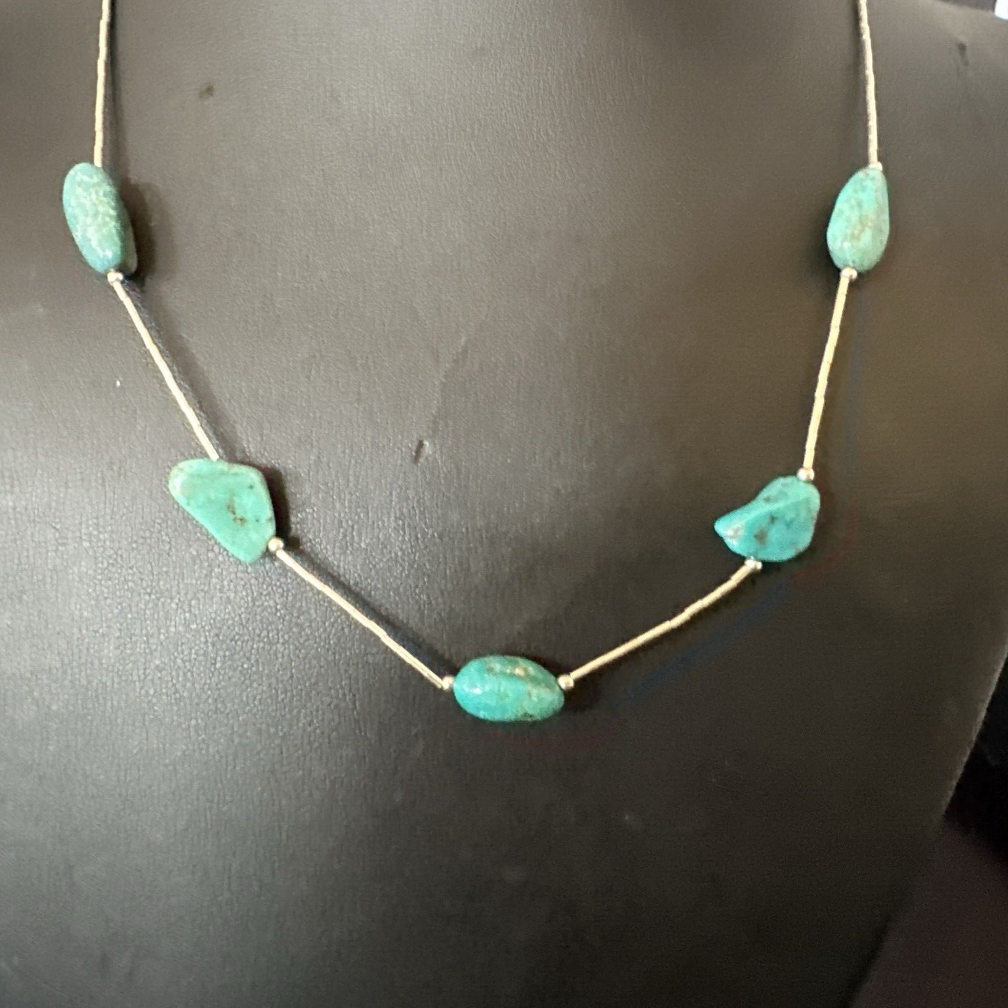 Turquoise Liquid Heishi Sterling Silver Nugget  17" Necklace 2930