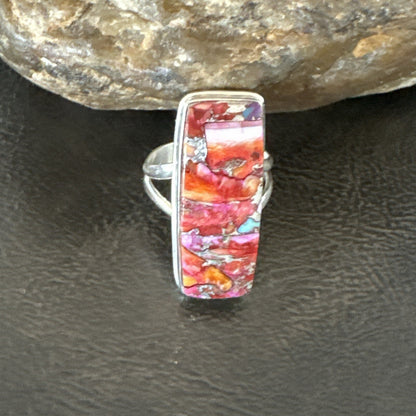 Blue Turquoise Spiny Oyster Navajo Sterling Silver Ring Size 7 18227