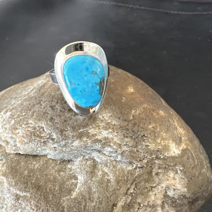 Southwestern Sterling Silver Blue Kingman Turquoise Ring Size 8 18517