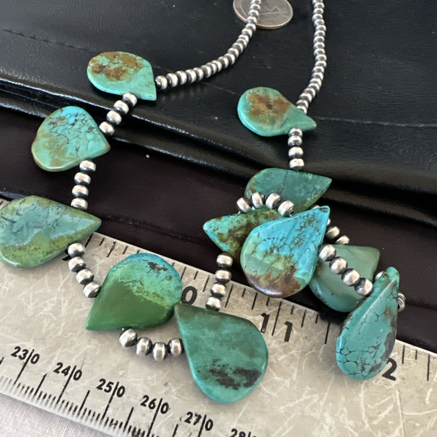 Navajo Pearls Silver Green Teardrop Turquoise Necklace 19229