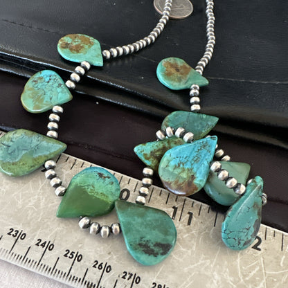 Navajo Pearls Silver Green Teardrop Turquoise Necklace 19229