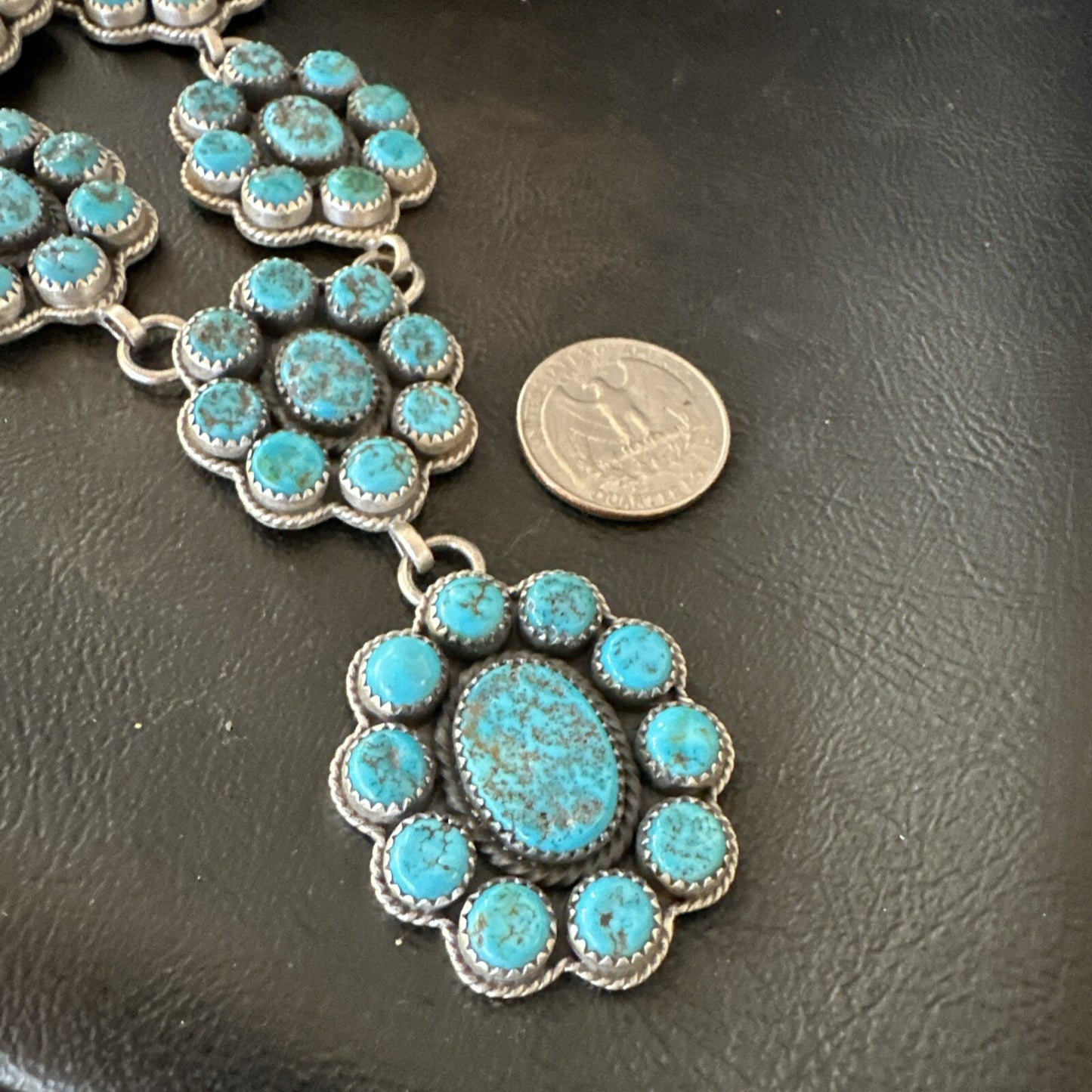 Cluster Lariat Blue Kingman Turquoise Necklace Pendant Navajo 30” 18795
