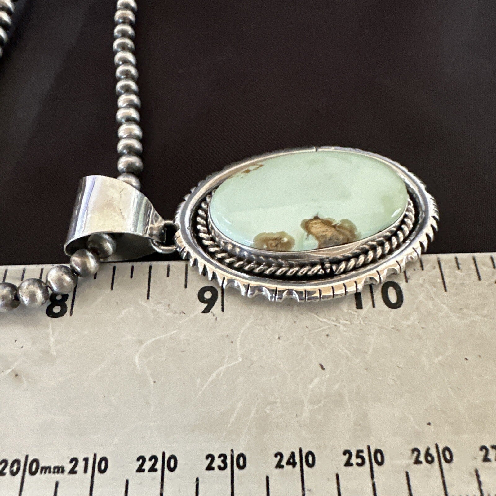 Mens Women Navajo Sterling Silver Green Turquoise Necklace Pendant 18195