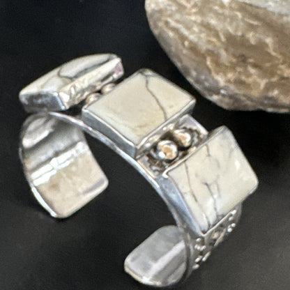 Mens Womens White Buffalo Turquoise Navajo Sterling Silver Cuff Bracelet 17946