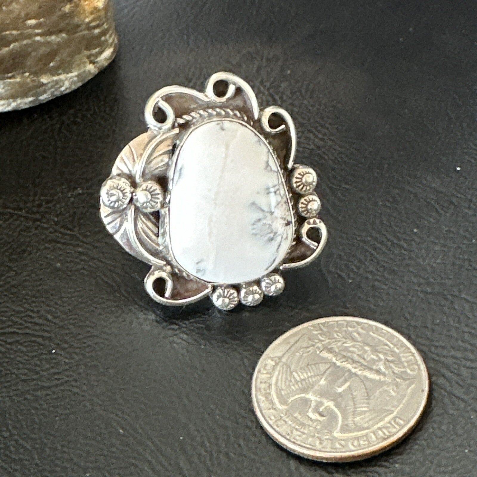 Mens Womens White Buffalo Turquoise Navajo Sterling Silver Ring Size 10 18103
