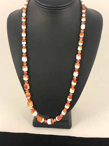 Red Spiny Oyster Navajo Pearls Sterling Silver Necklace 24" 08491